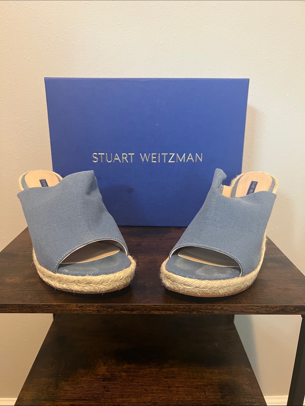 Stuart Weitzman Light Blue Espadrille Wedge Slides